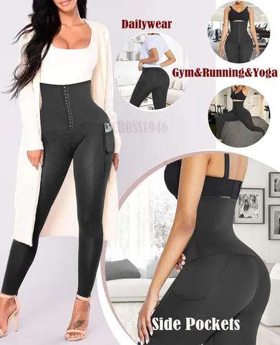 Vista 4 de CROSS1946 Leggings de entrenamiento de cintura para mujer, cintura alta, levantamiento de glúteos, pantalones de yoga con control de abdomen