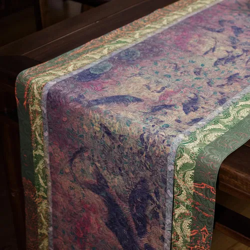 Vista 2 de Extra Long 2-Piece Table Runner Set 118, Waterproof Banquet Table Decor, Double Sided Event Cloth, Heavy Duty Tea Mat, Washable Reversible Brocade