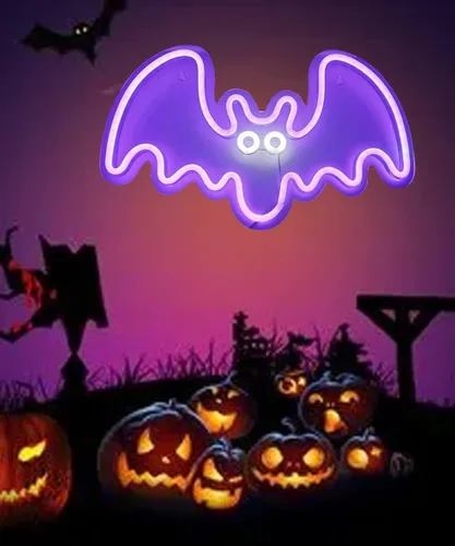 Vista 4 de Letrero LED de neón con forma de murciélago, luz de neón morada para fiestas, bares y decoración del hogar