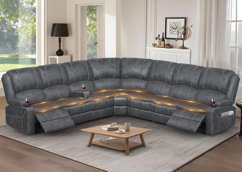 Vista 36 de Yolsali Sofá reclinable, sofá reclinable manual de 3 plazas con cojín de 2 niveles, sofás reclinables para sala de estar con consola removible