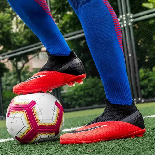 Vista 5 de Unisex High top Soccer Boots Cleats Outdoor Athletic Sneaker Turf Football Shoes Spikes Indoor Youth AG Soccer Shoes