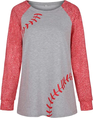 Vista 3 de Camisetas de béisbol para mujer, manga larga, raglán, casual, cuello redondo