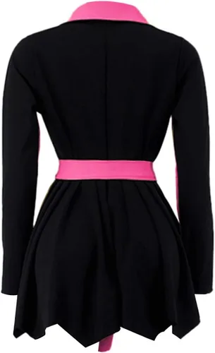 Vista 5 de RAMOUG Dos tonos solapa cuello en V doble botonadura chaqueta peplum sexy blazer con cinturón mini vestido