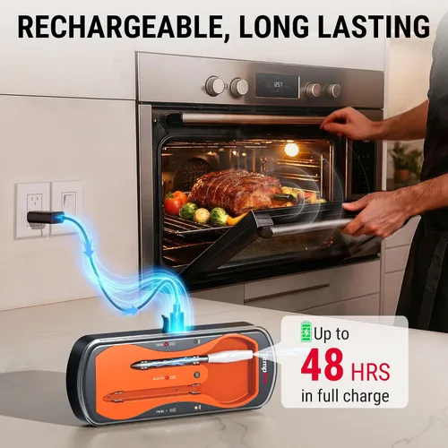 Vista 6 de TempPro - Termómetro inalámbrico de carne de 500 pies para cocinar, sondas de colores largas y cortas, termómetro Bluetooth para carne ahumador
