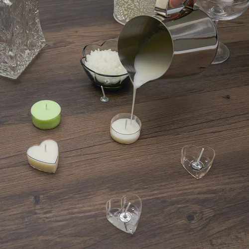 Vista 3 de CandMak Vasos de vela de té, 50 piezas de plástico de policarbonato transparente vacío molde de luz de té recipiente de lata con 50 mechas de vela