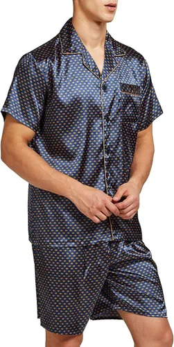 Vista 3 de Pijamas de satén para hombre corto con botones Pj Set ropa de dormir