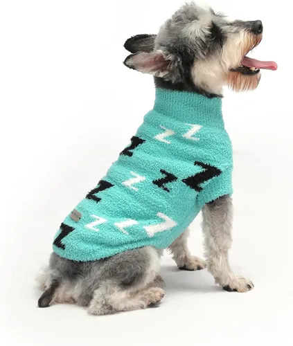 Vista 19 de Suéteres pequeños para perros, ropa de cuello alto de punto suave para clima frío, suéter ligero y cálido para cachorros para chihuahua, yorkie Azul
