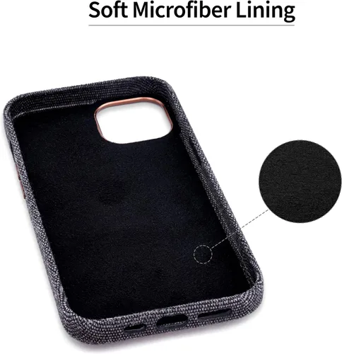 Vista 6 de Dockem Funda de tela para iPhone 13 con placa de metal integrada para montaje magnético, cartera de piel auténtica cosida con 2 ranuras para tarjeta