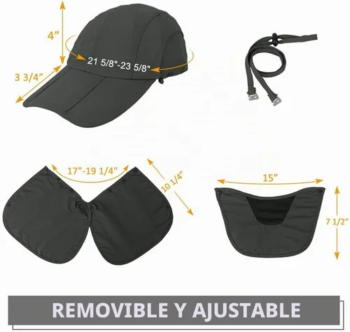 Vista 3 de CRISTGEE Gorra plegable para el sol, sombreros de pesca, protección UPF 50+ con solapa para el cuello Verde militar