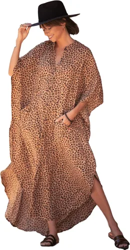 Vista 10 de RanRui Vestido de caftán de manga corta con cuello en V para mujer con bolsillo Caftanes Estampado (Flower Print)