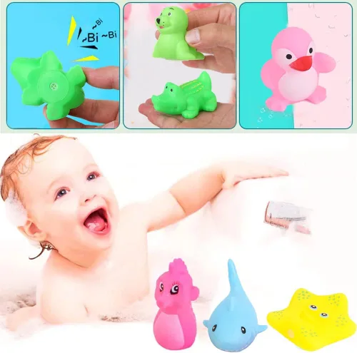 Vista 6 de Juego de 18 juguetes de baño preescolares para niños pequeños de 1-3, 2-4, lindos animales marinos de goma, juguete de pato de goma para bebés de 6