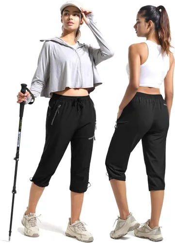 Vista 5 de BVVU Pantalones cargo capri de senderismo para mujer, ligeros, de secado rápido, pantalones deportivos impermeables para exteriores, pantalones