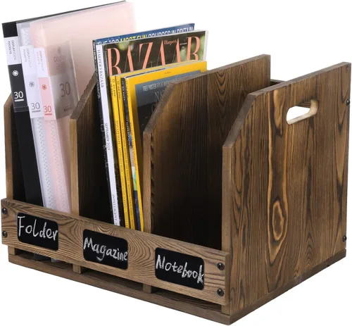 Vista 4 de MyGift Organizador de carpetas de archivos de 3 compartimentos, estante de Marrón Oscuro