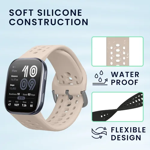 Vista 4 de kwmobile Correa compatible con Amazfit Bip 6 / Bip 5 Unity/Bip 5 / GTS 3 / Balance 2 / Correa de repuesto de silicona para reloj - Negro/Gris oscuro