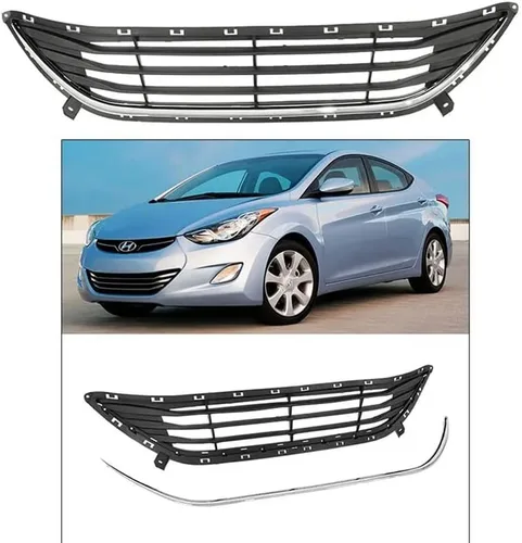 Vista 2 de Parrilla de parachoques superior e inferior compatible con Hyundai Elantra GLS/GL/L/L/Limited Chrome Trim 2 piezas