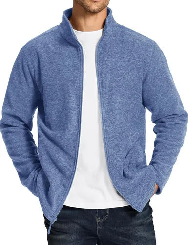 Vista 3 de TACVASEN Chaquetas de forro polar para hombre, chaqueta ligera con cremallera completa, abrigos casuales suaves y cálidos con bolsillos