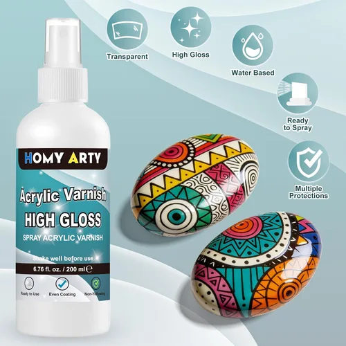Vista 5 de HOMY ARTY Spray de barniz acrílico, 2 x 6.76 fl oz Barniz de alto brillo