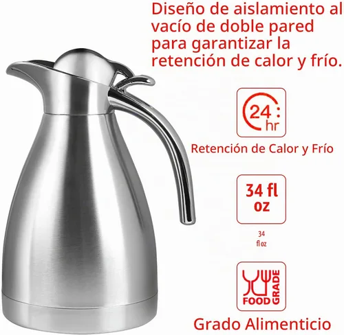 Vista 4 de CABAX Jarra térmica de acero inoxidable de grado alimenticio de 34 onzas/cafetera aislada al vacío de doble pared con botón superior, retención