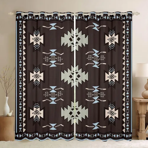 Vista 18 de Cortinas y cortinas occidentales de 76 x 45 pulgadas, cortinas aztecas, exóticas, nórdicas, bohemias, opacas, tribu india, geometría, étnica