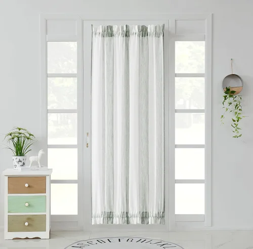 Vista 20 de Central Park Cortinas Transparentes de Rayas Beige y Blancas Estilo Granja de Lino Bouclé, Pares de Paneles de Cortina de Ventana Tejidos con Hilo