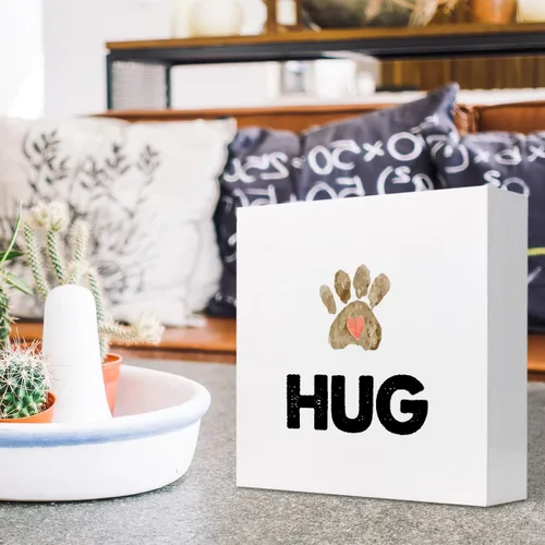 Vista 5 de z-crange Hug Cute Pet Heart Paw Print Wood Block Sign Decoración de escritorio, divertida caja de madera para mascotas, gatos, perros, caja