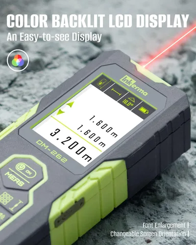 Vista 3 de Laser Measurement Tool, Inkerma Bilateral Laser Distance Meter,Rechargeable Laser Measure with Color Backlit LCD Display, Angle Sensor, Pythagorean