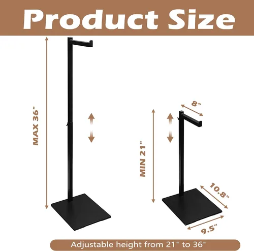 Vista 3 de Clothing Display Rack, 21-36 Inch Adjustable Garment Stand, Black, 1 Pack Negro