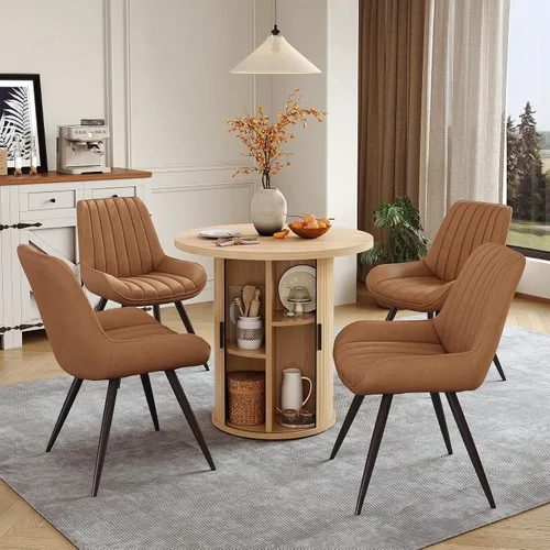 Vista 163 de Miereirl Moderno juego de comedor de 5 piezas para mesa redonda de madera de 4,31.5 pulgadas con estante de almacenamiento semiabierto y puerta