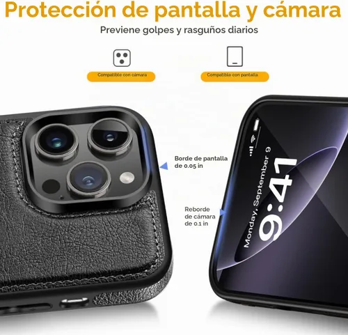 Vista 7 de Funda de cuero de lujo con diseño único para iPhone 14 Pro Max, antideslizante, resistente a los arañazos, ultra delgada, funda protectora