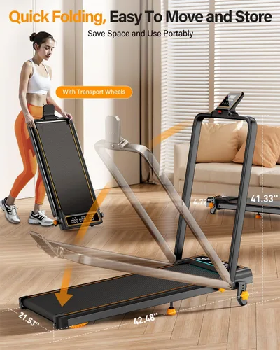 Vista 7 de Treadmill Walking Pad with 15% Incline/Handle Bar/2 LED Display, 3.5HP Portable Treadmills for Home Small, Foldable Walking Pad Treadmill 350+lb
