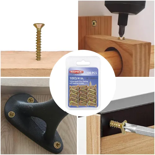 Vista 8 de Tornillos para madera #10 × 3/4", cabeza plana Phillips avellanada, acero con revestimiento de zinc amarillo, tornillos autorroscantes de alta