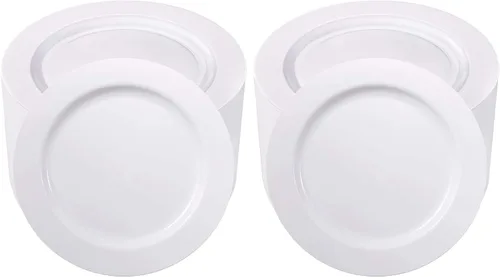 Vista 16 de bUCLA 100 platos de plástico con borde plateado, platos desechables de 7.5 pulgadas, ideales para bodas, fiestas y Navidad