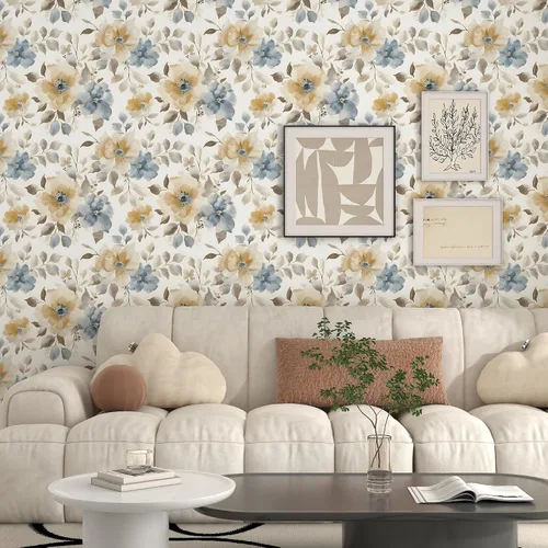 Vista 4 de Papel tapiz floral para despegar y pegar, papel de contacto bohemio de 17.3 x 197 pulgadas, papel de contacto bohemio grande para dormitorio, flores