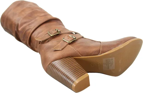 Vista 4 de Forever Link FZ-Safety-52 - Botas de tacón grueso con hebilla de cremallera completa para mujer
