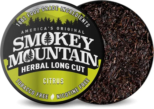 Vista 2 de Smokey Mountain Herbal Long Cut – Cítrico – Caja de 10 Latas - Rapé Libre de Tabaco y Nicotina