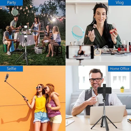 Vista 7 de Trípode Cuadrápode para Palo de Selfie de 41" con 2 Luces de Relleno Recargables, Trípode Extensible con Control Remoto Bluetooth, Acero Inoxidable