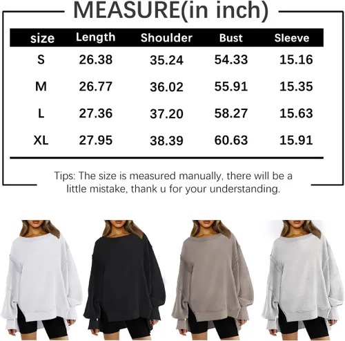 Vista 6 de AUTOMET Sudaderas de gran tamaño para mujer, estilo casual, cuello redondo, manga larga, con abertura, ropa de moda de otoño 2023