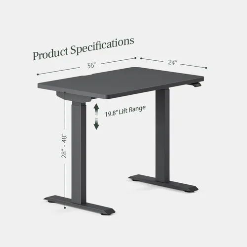 Vista 2 de Branch Duo - Escritorio de Pie de 36 Pulgadas - Escritorio de Pie Ajustable con Rango de 20" - Panel de Control OLED - Diseño Sin Marco