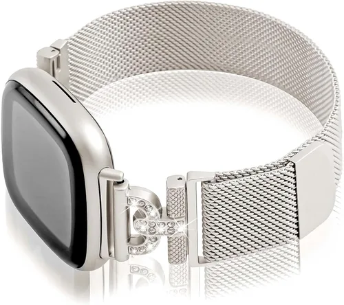 Vista 8 de Bandas magnéticas compatibles con Fitbit Sense 2/Fitbit Versa 4/Fitbit Sense/Fitbit Versa 3, correa de malla de acero inoxidable, pulsera ajustable
