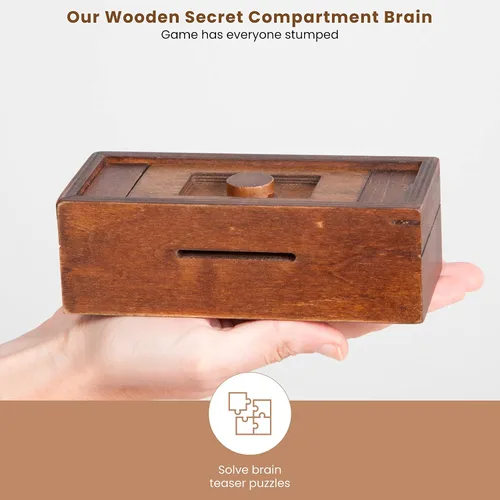 Vista 12 de Bits and Pieces - Guarde su dinero en esta caja secreta, rompecabezas - Secreto compartimiento de madera, juego de cerebros para adultos