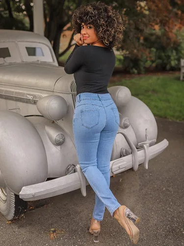 Vista 5 de roswear Jeans elásticos de cintura alta para mujer