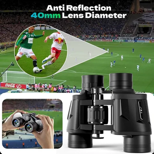 Vista 4 de Prismáticos 12x40 HD para adultos y niños, alta potencia, vista amplia y clara, y visión nocturna con poca luz, prismáticos impermeables para caza