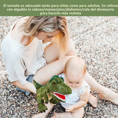Vista 3 de Marionetas de mano de dinosaurio de felpa, juguete de dinosaurio suave, regalos para niños (2 piezas)