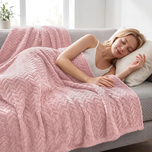 Vista 6 de Exclusivo Mezcla Manta de forro polar rosa para sofá cama, 50 x 70 pulgadas Rosa empolvado
