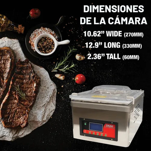 Vista 2 de Sellador al vacío de cámara, CM260, perfecto para cocinas domésticas y comerciales, nuevo panel de control digital