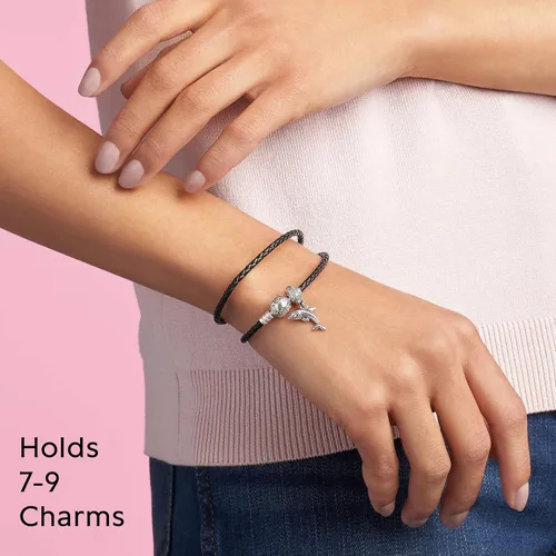 Vista 5 de PANDORA Jewelry Black Leather Charm Sterling Silver Bracelet