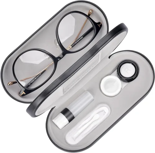 Vista 18 de Muf - Estuche portátil 2 en 1 para lentes y lentes de contacto, diseño de doble uso, a prueba de fugas, pinzas y botella con solución incluidas