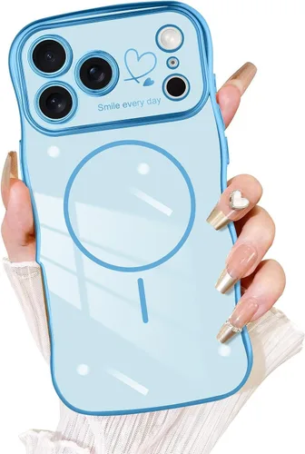 Vista 19 de Fiyart - Funda diseñada para iPhone 16 Pro, marco de onda lindo con forma rizada, corazones de amor chapados para mujeres y niñas, protección