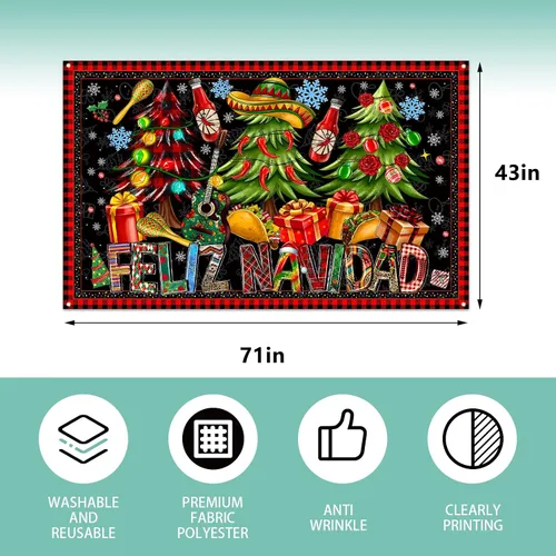 Vista 2 de Decoraciones de Feliz Navidad, telón de fondo para fotografía, pancarta de Navidad mexicana, decoraciones de Navidad y suministros para fiesta