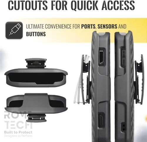 Vista 4 de Funda diseñada para Kyocera Duraforce Pro 2 (E6900/E6910/E6920) con funda de clip para cinturón, funda con función atril, color negro Rugged